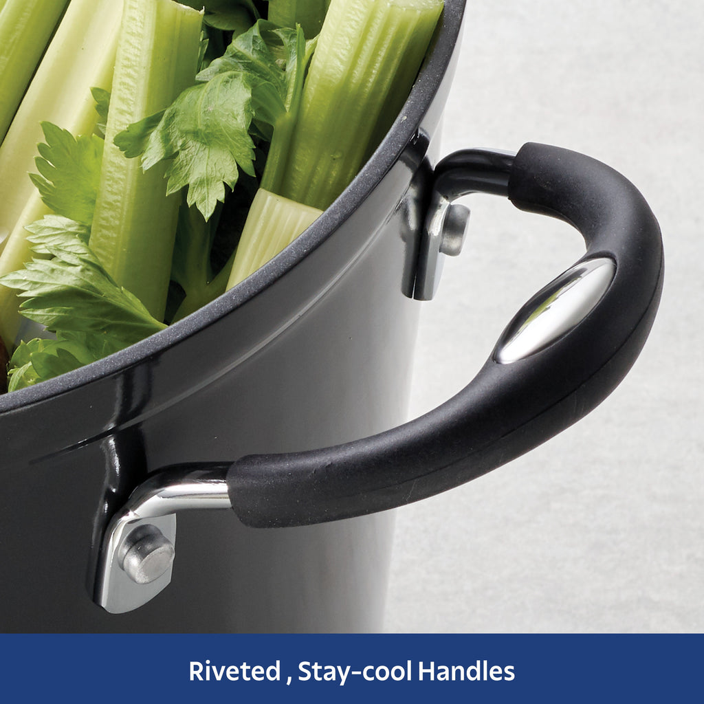 12 Quart Ceramic Nonstick Covered Stock Pot, Charcoal Gray