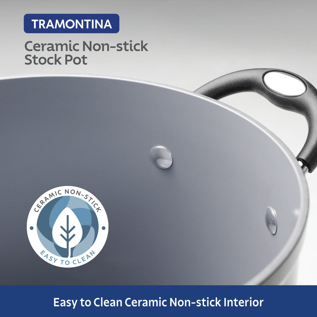 12 Quart Ceramic Nonstick Covered Stock Pot, Charcoal Gray