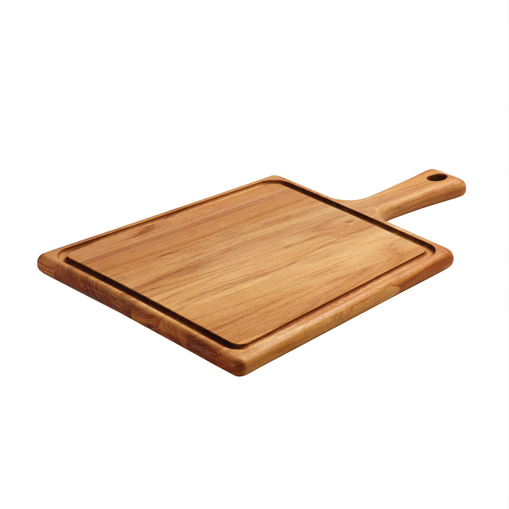 15.75 in x 10.5 in Teak Wood Rectangle Cutting Board with Handle & Groove
