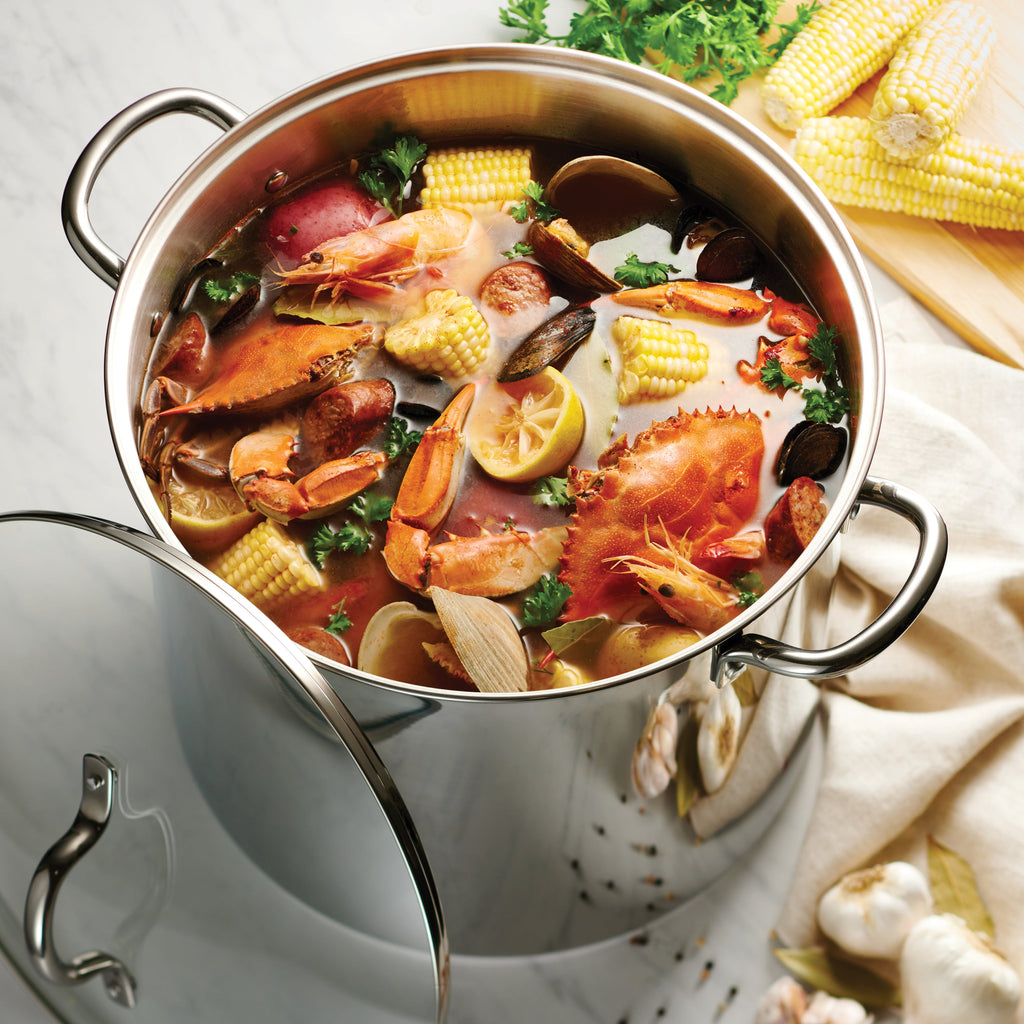 Covered Stainless Steel Stock Pot