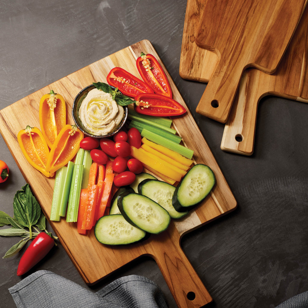 3 Piece Teak Wood Kitchen Board Set with Handles
