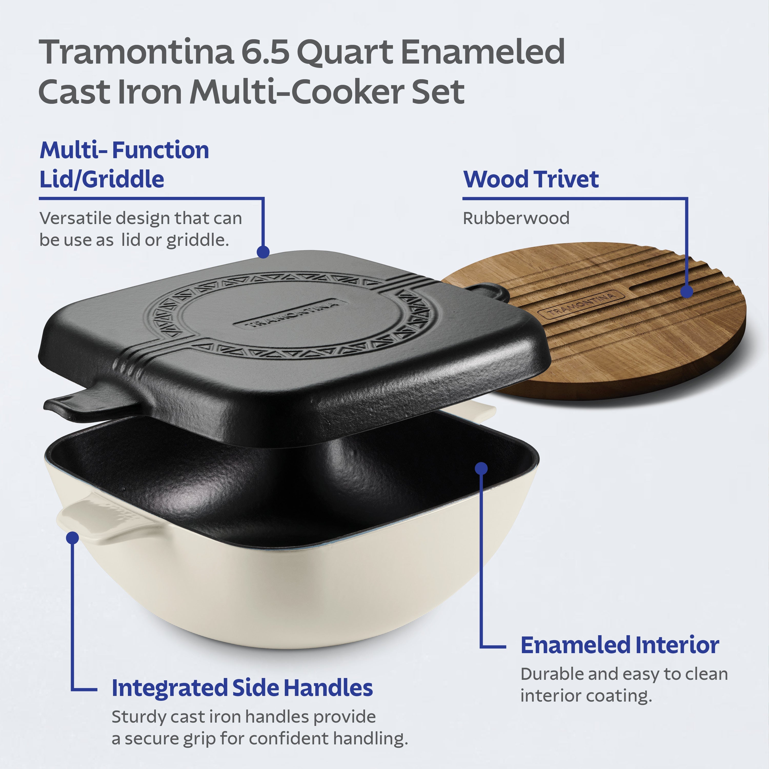 6.5 Quart Enameled Cast Iron Multi-Cooker with Reversible Lid
