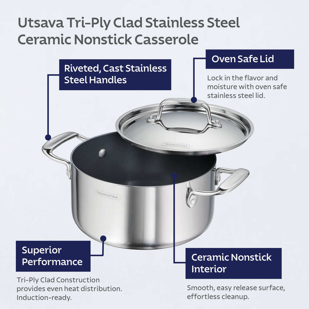 Tri-Ply Clad Covered Casserole with Ceramic Interior