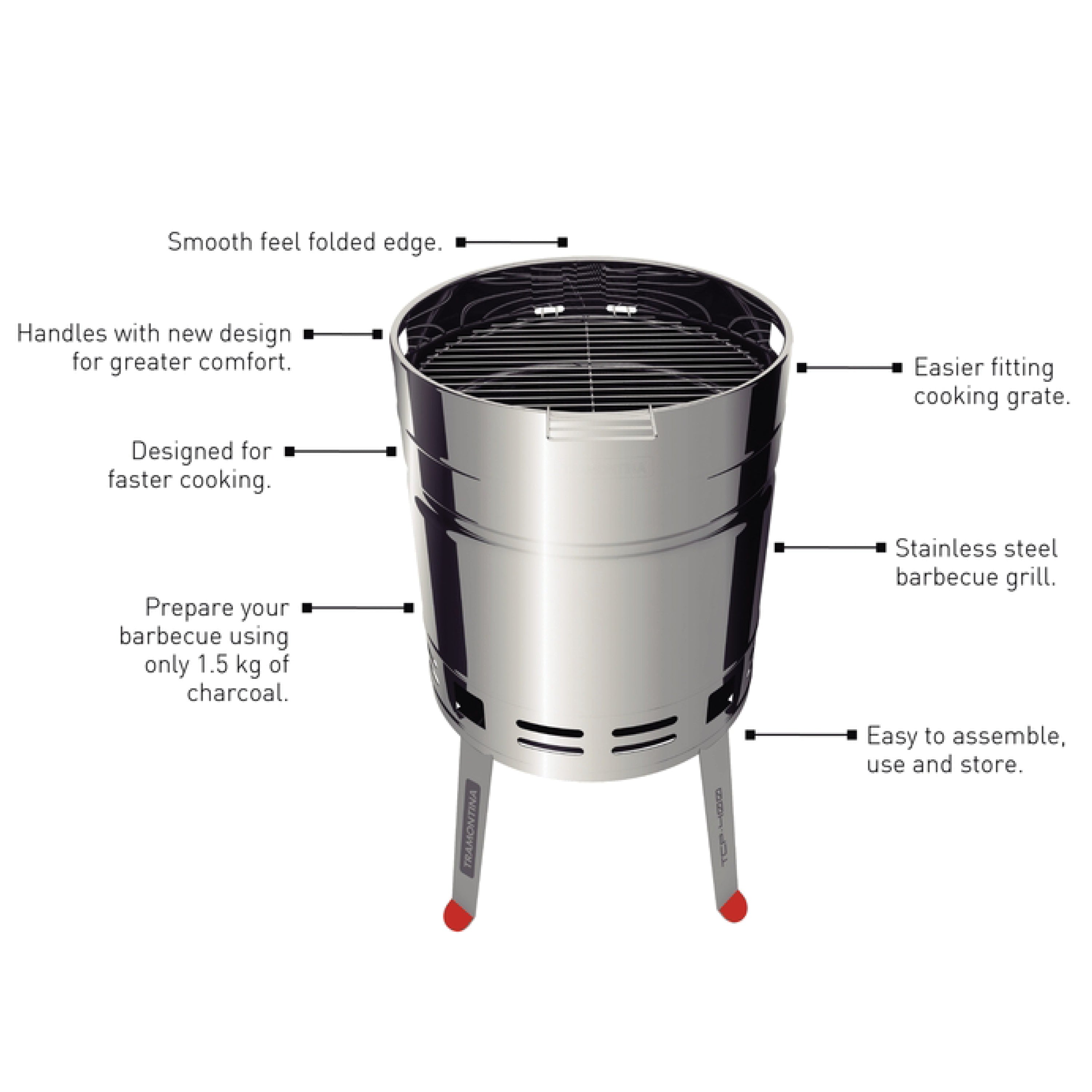 15.5 Inch Stainless Steel Round BBQ Charcoal Grill with Lid
