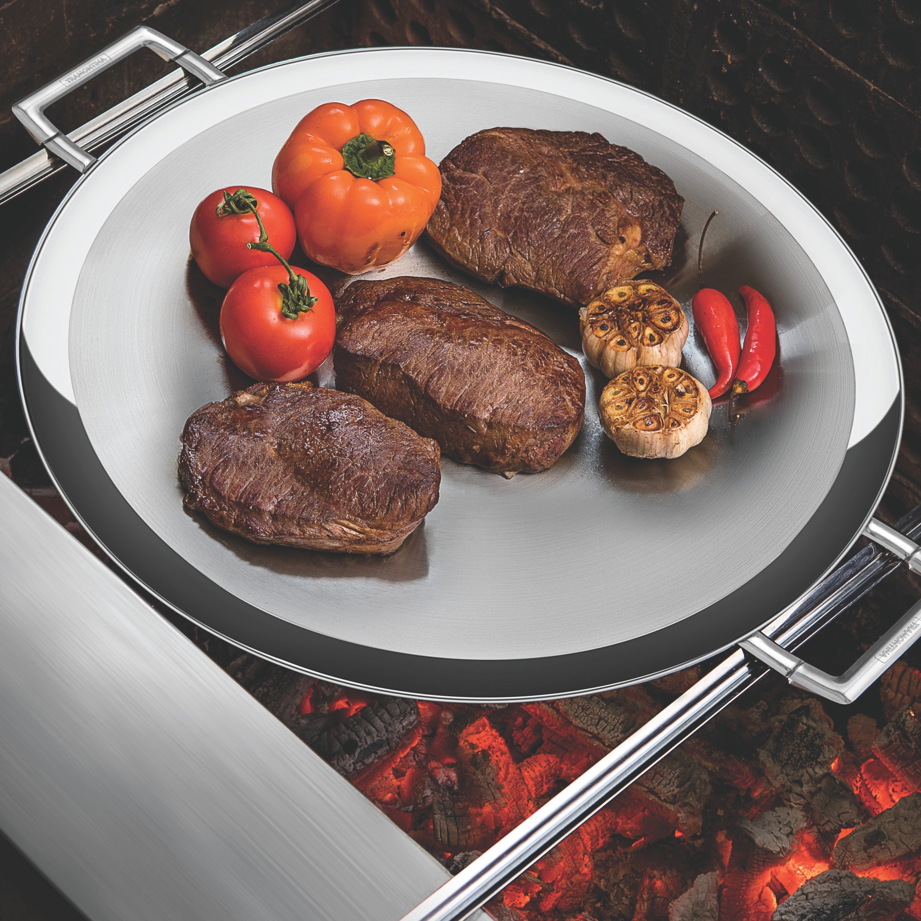 17.25 in Tri-Ply Clad Stainless Steel Round Grill Pan