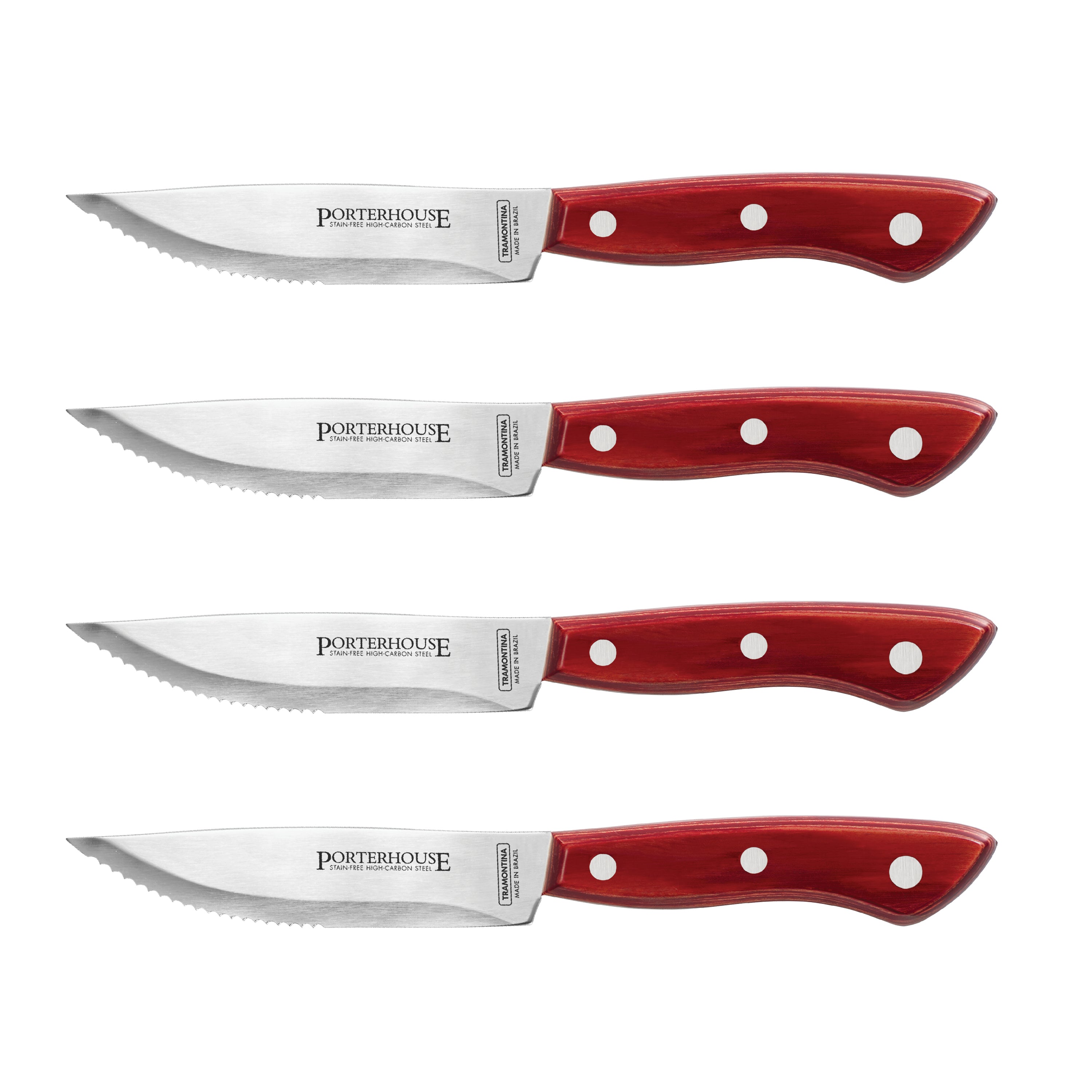 4 Piece - 5 in Steak Knife Set - Pointed Red Handle