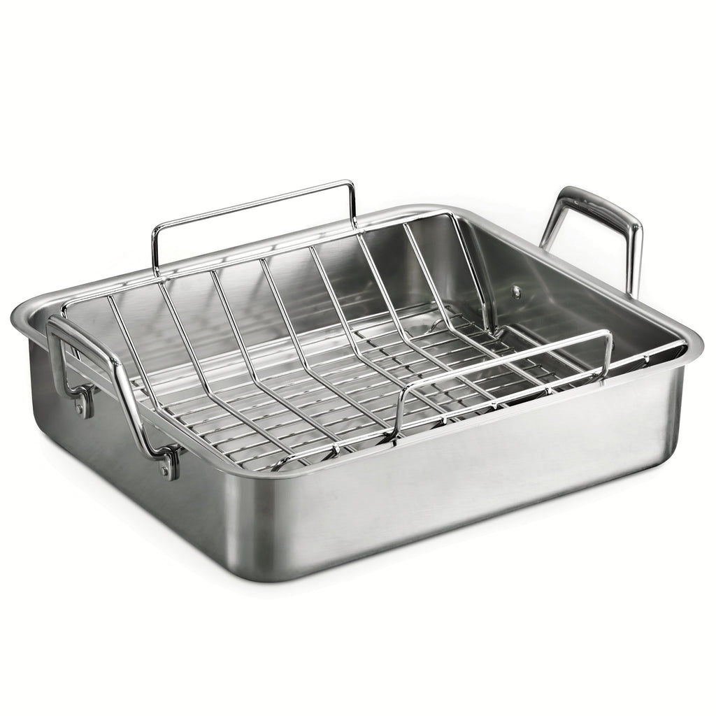 16.5 in Stainless Steel Deep Roasting Pan with Basting Grill & V-Rack