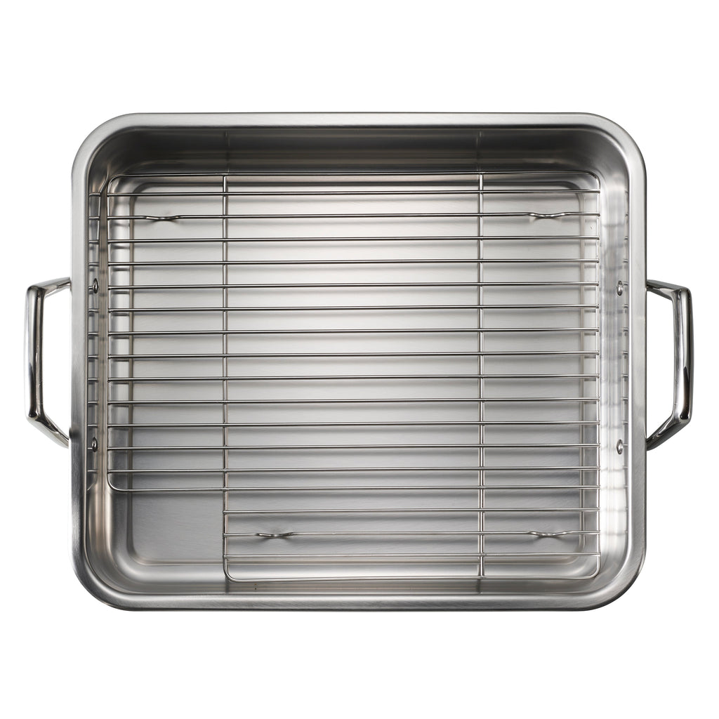 16.5 in Stainless Steel Deep Roasting Pan with Basting Grill & V-Rack