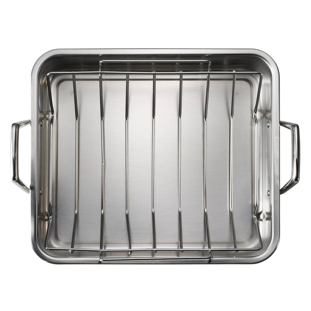 16.5 in Stainless Steel Deep Roasting Pan with Basting Grill & V-Rack