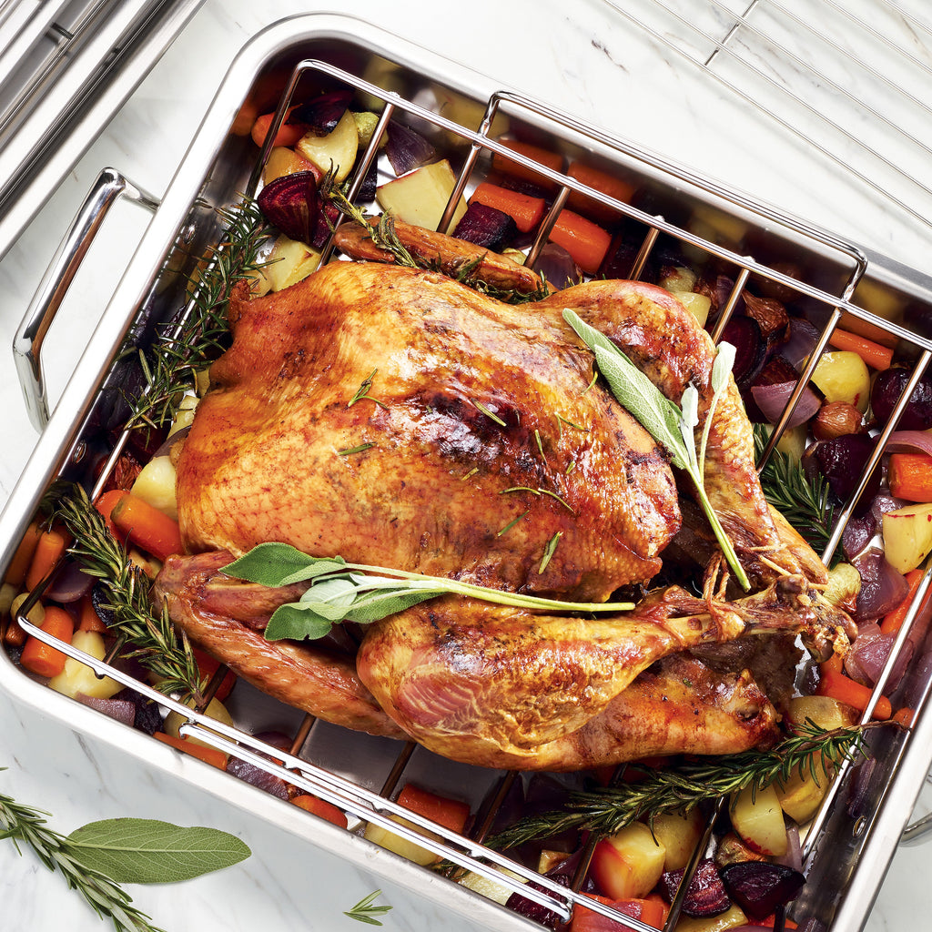 16.5 in Stainless Steel Deep Roasting Pan with Basting Grill & V-Rack