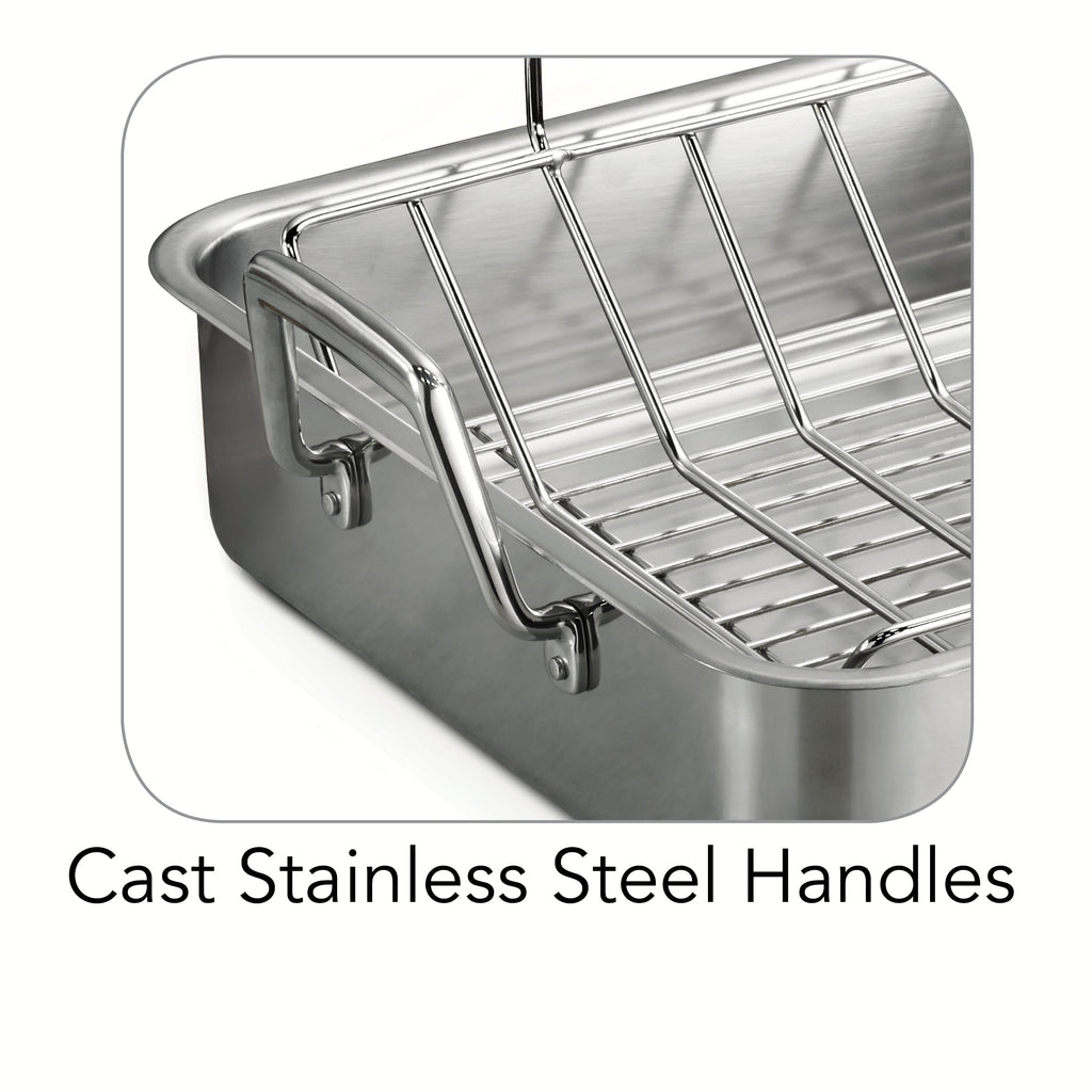 16.5 in Stainless Steel Deep Roasting Pan with Basting Grill & V-Rack