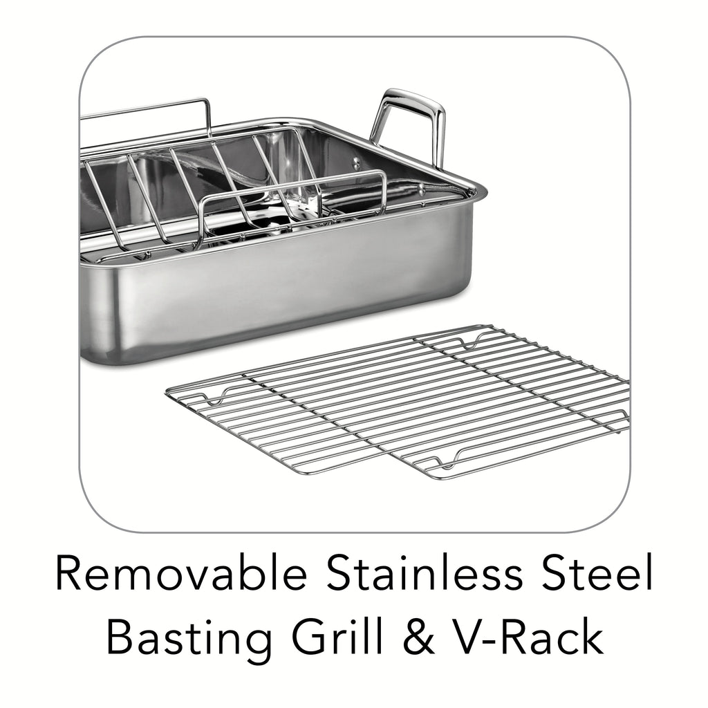 16.5 in Stainless Steel Deep Roasting Pan with Basting Grill & V-Rack