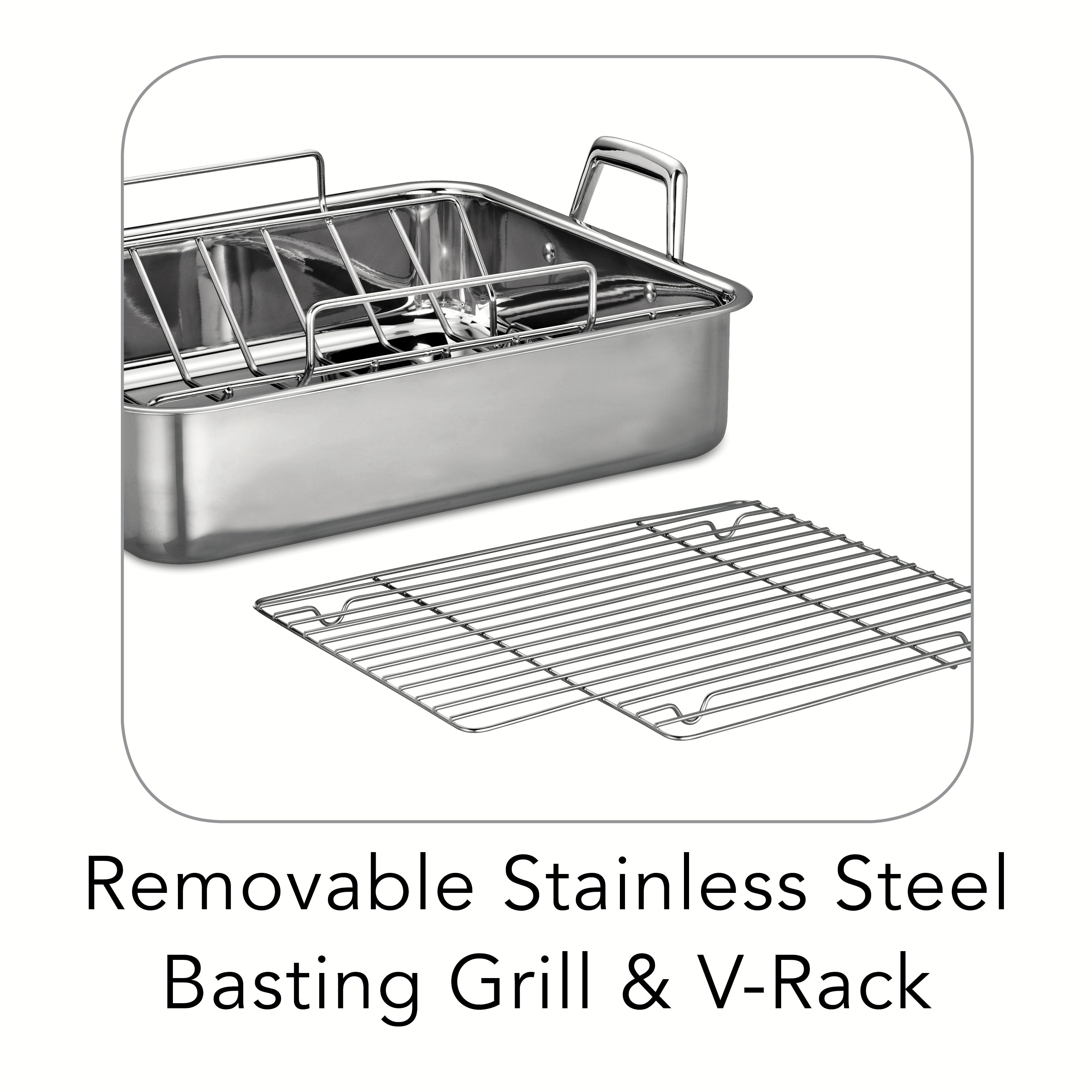 16.5 in Stainless Steel Deep Roasting Pan with Basting Grill & V-Rack