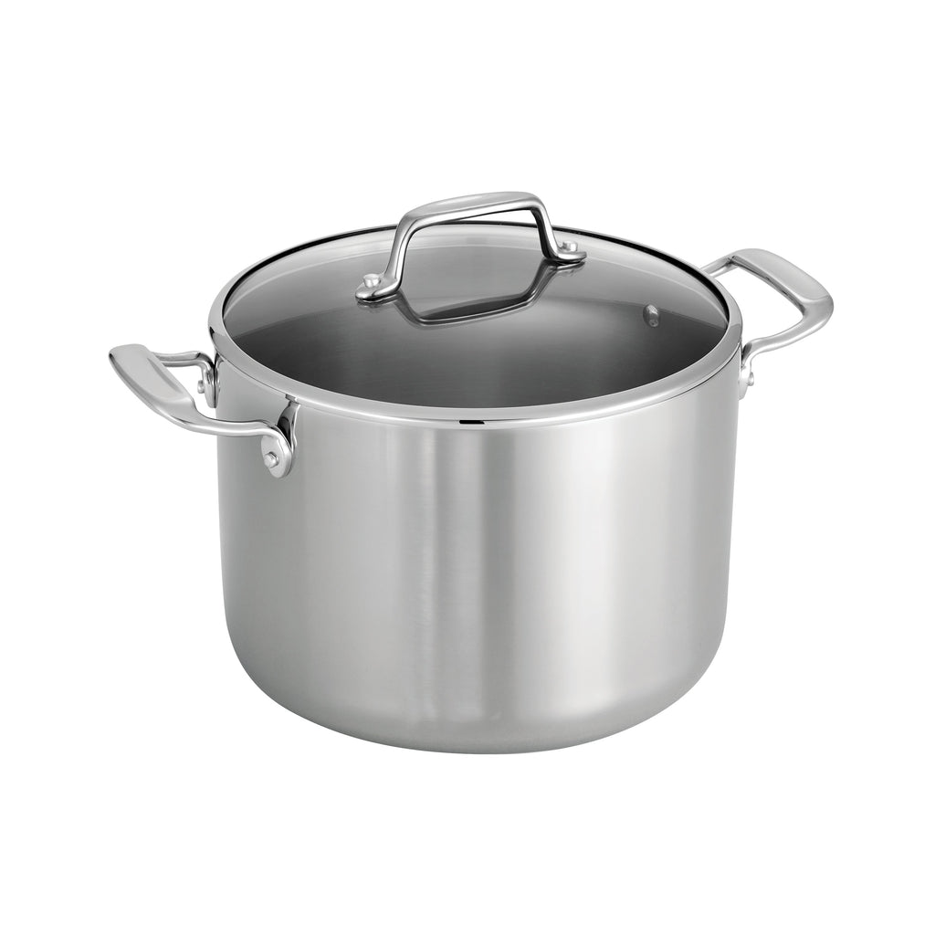 Tri-Ply Clad 8 Quart Stainless Steel Covered Stock Pot - Glass Lid